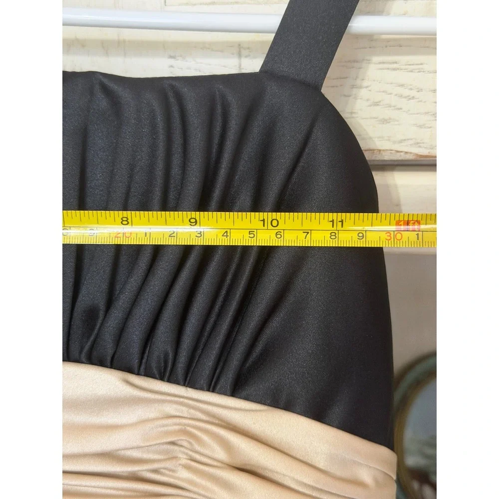 Pretty Maids Girls Black Satin Formal Dress Champagne Sash Bow Size 10